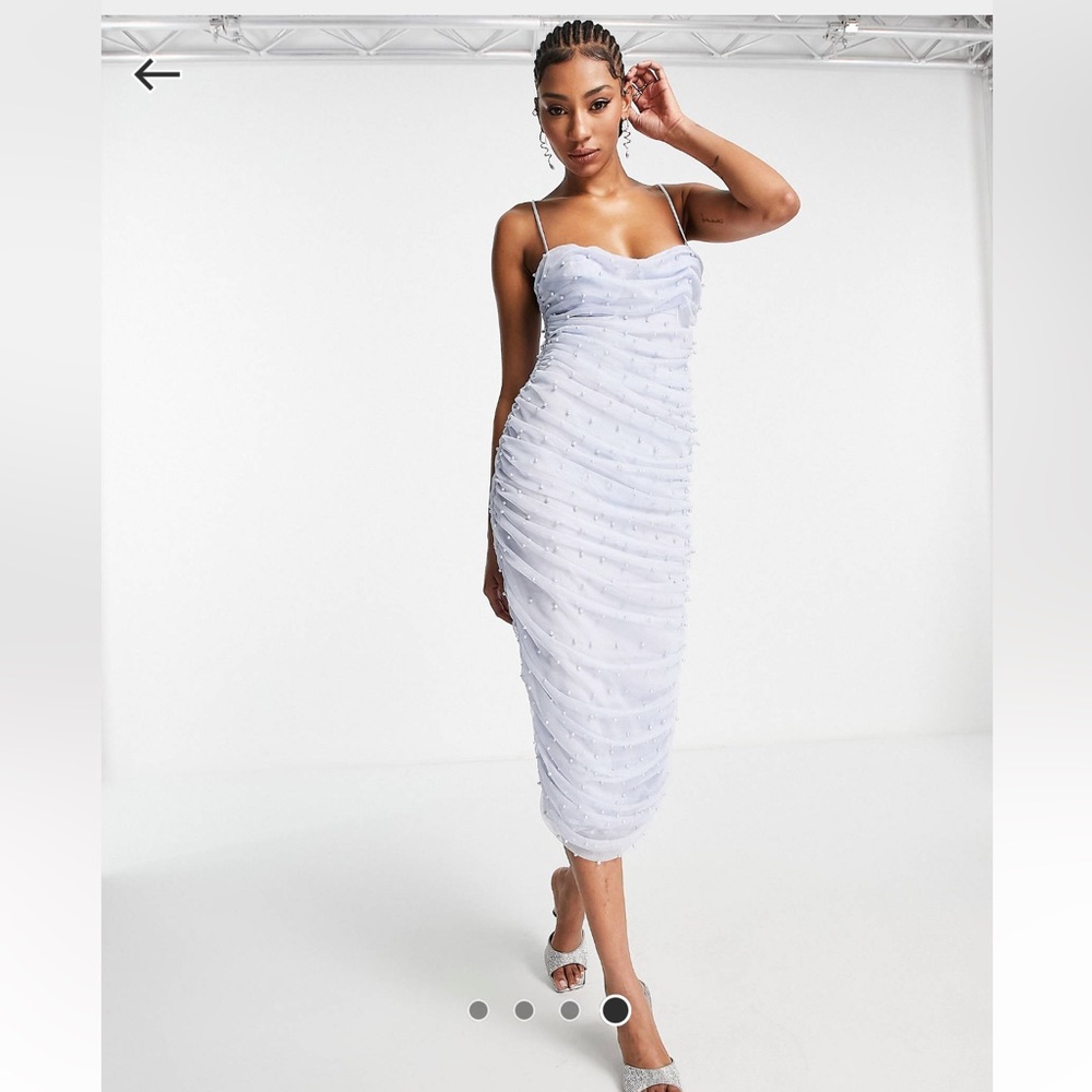 Pearl embellished ruched Bodycon lined dress - Tall